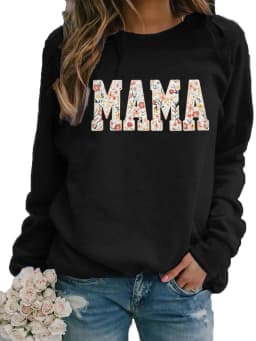Ladies' Autumn and Winter Loose Casual Comfortable MAMA Letter Pattern Printed Thick Long-Sleeved Round Neck Hoodie Pullover
