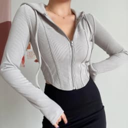 2025 Spring Autumn Women's Korean Vintage Hooded Cardigan Thin Summer Sports Jacket Slim Fit Cropped Top with Zipper Solid Color