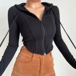 2025 Spring Autumn Women's Korean Vintage Hooded Cardigan Thin Summer Sports Jacket Slim Fit Cropped Top with Zipper Solid Color