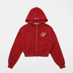 American Style Women's Embroidered Hoodie Casual Loose Outerwear Red Trendy Long Sleeve Zipper Closure Comfortable Sweatshirt