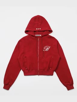 American Style Women's Embroidered Hoodie Casual Loose Outerwear Red Trendy Long Sleeve Zipper Closure Comfortable Sweatshirt