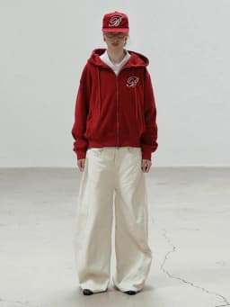 American Style Women's Embroidered Hoodie Casual Loose Outerwear Red Trendy Long Sleeve Zipper Closure Comfortable Sweatshirt