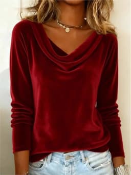 Woman's Casual Gold Velvet Top Spring Autumn Fashion Solid Swing Collar Long-sleeved Loose Tops Daily Versatile Ladies Blouses