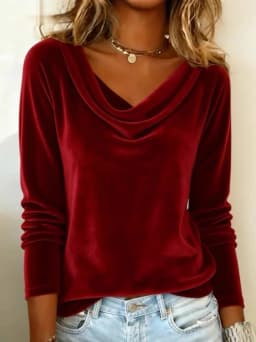 Woman's Casual Gold Velvet Top Spring Autumn Fashion Solid Swing Collar Long-sleeved Loose Tops Daily Versatile Ladies Blouses