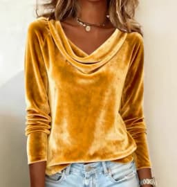 Woman's Casual Gold Velvet Top Spring Autumn Fashion Solid Swing Collar Long-sleeved Loose Tops Daily Versatile Ladies Blouses