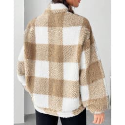 Fashion Short Checkered Semi-open Collar Plush Women's Hoodie New Autumn Winter Casual Warm Versatile Female Long-sleeved Hoodie