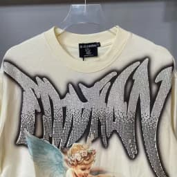 Mixed Emotion Streetwear Summer Angel Baby Rhinestone Loose Pure Cotton Shiirt for Men Women Hip Hop Tops