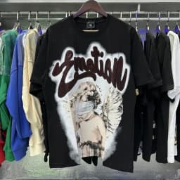 Mixed Emotion Streetwear Summer Angel Baby Rhinestone Loose Pure Cotton Shiirt for Men Women Hip Hop Tops