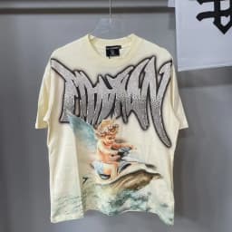 Mixed Emotion Streetwear Summer Angel Baby Rhinestone Loose Pure Cotton Shiirt for Men Women Hip Hop Tops