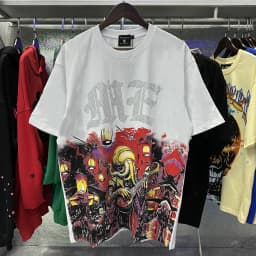 Mixed Emotion Streetwear Summer Angel Baby Rhinestone Loose Pure Cotton Shiirt for Men Women Hip Hop Tops