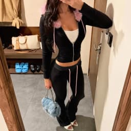 Women Cropped Hoodie sweatshirts Sexy Slim Chic Fur Collar Cardigan Sweatshirt Elastic Waist Drawstring Pants French Streetwear
