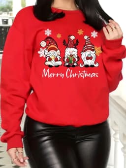 Hoodies Women's Christmas Print Sweatshirt Lettering Crew Neck Pullover Fall Winter Casual Wear Holiday Party Top Festive