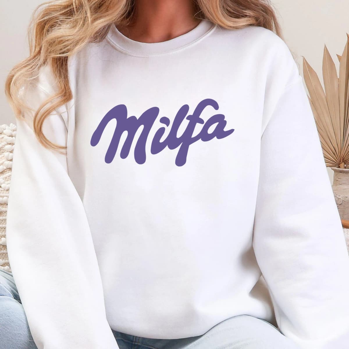 Milfa Purple Art Letter Design Woman Pullover Trendy Fleece Sweatshirt Autumn Casual Clothes Crewneck Sportswear Fashion Tops