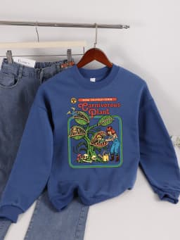 Earnivorous Plant Design Women Sweatshirt Fashion Warm Pullovers Casual Loose Soft Streetwear Autumn Fleece Female Clothing