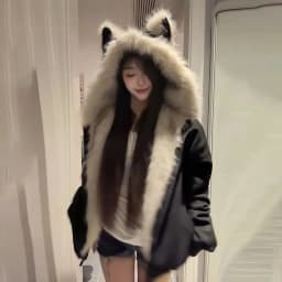 American Retro Jacket Hooded Women Casual Faux Fur Pure Color Vintage Longe Sleeve Sweatshirt Aesthetics Parkas Autumn Clothing