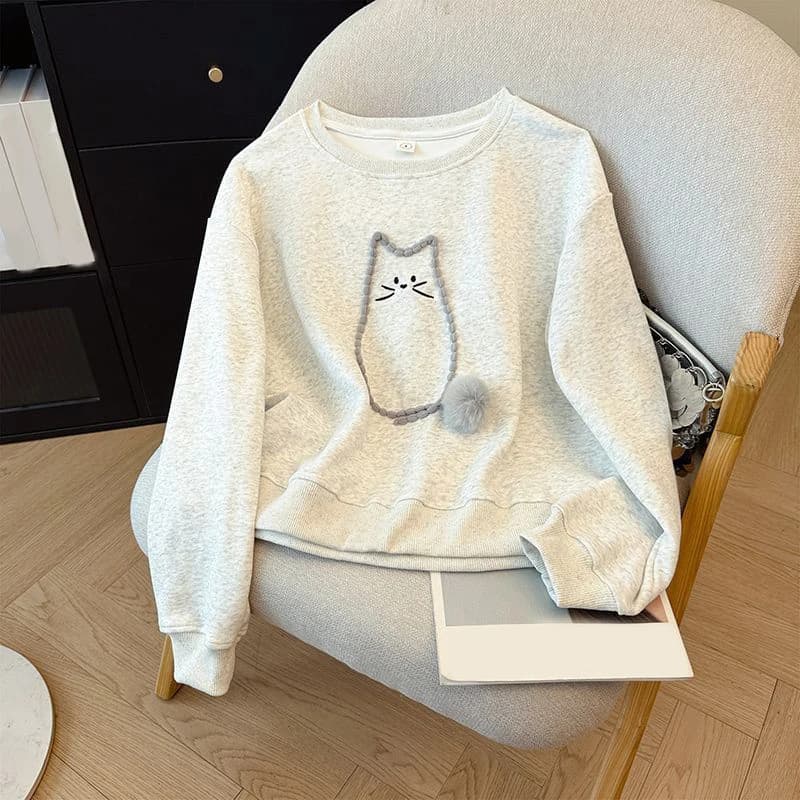Cute Cat Sweatshirt Women Casual O Neck Lazy Wind Loose Pullover Autumn Winter Kawaii Fashion Female Long Sleeve Jumper Tops New