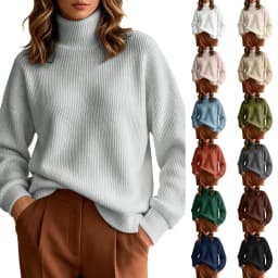 Women Fall Winter Pure Color Long Sleeved High Neck Round Neck Knitted Pullover Sweater Light Sweat Shirts Women