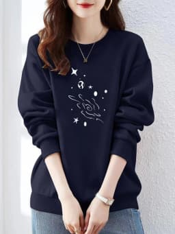 High-End 100% Cotton Pure Ink Hoodie Women's Spring Autumn New Lazy Style Thin Print Loose Top Coat Casual Comfortable Fit