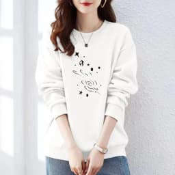 High-End 100% Cotton Pure Ink Hoodie Women's Spring Autumn New Lazy Style Thin Print Loose Top Coat Casual Comfortable Fit