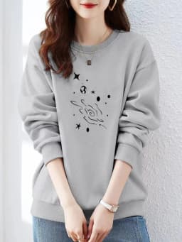 High-End 100% Cotton Pure Ink Hoodie Women's Spring Autumn New Lazy Style Thin Print Loose Top Coat Casual Comfortable Fit