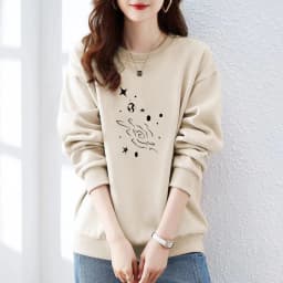 High-End 100% Cotton Pure Ink Hoodie Women's Spring Autumn New Lazy Style Thin Print Loose Top Coat Casual Comfortable Fit