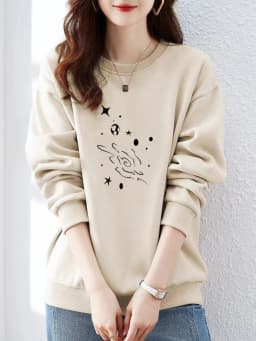 High-End 100% Cotton Pure Ink Hoodie Women's Spring Autumn New Lazy Style Thin Print Loose Top Coat Casual Comfortable Fit