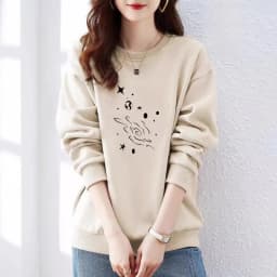 High-End 100% Cotton Pure Ink Hoodie Women's Spring Autumn New Lazy Style Thin Print Loose Top Coat Casual Comfortable Fit
