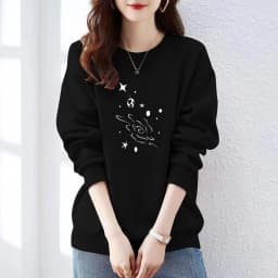 High-End 100% Cotton Pure Ink Hoodie Women's Spring Autumn New Lazy Style Thin Print Loose Top Coat Casual Comfortable Fit