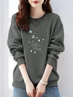 High-End 100% Cotton Pure Ink Hoodie Women's Spring Autumn New Lazy Style Thin Print Loose Top Coat Casual Comfortable Fit