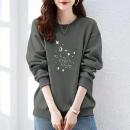 High-End 100% Cotton Pure Ink Hoodie Women's Spring Autumn New Lazy Style Thin Print Loose Top Coat Casual Comfortable Fit