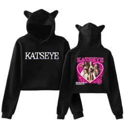 Women's Katseye Funny Print Cropped Hoodies Graphic Cute Cat Ears Crop Tops Gothic Y2k Sweatshirts 90s Fashion Vintage Clothes