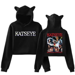 Women's Katseye Funny Print Cropped Hoodies Graphic Cute Cat Ears Crop Tops Gothic Y2k Sweatshirts 90s Fashion Vintage Clothes