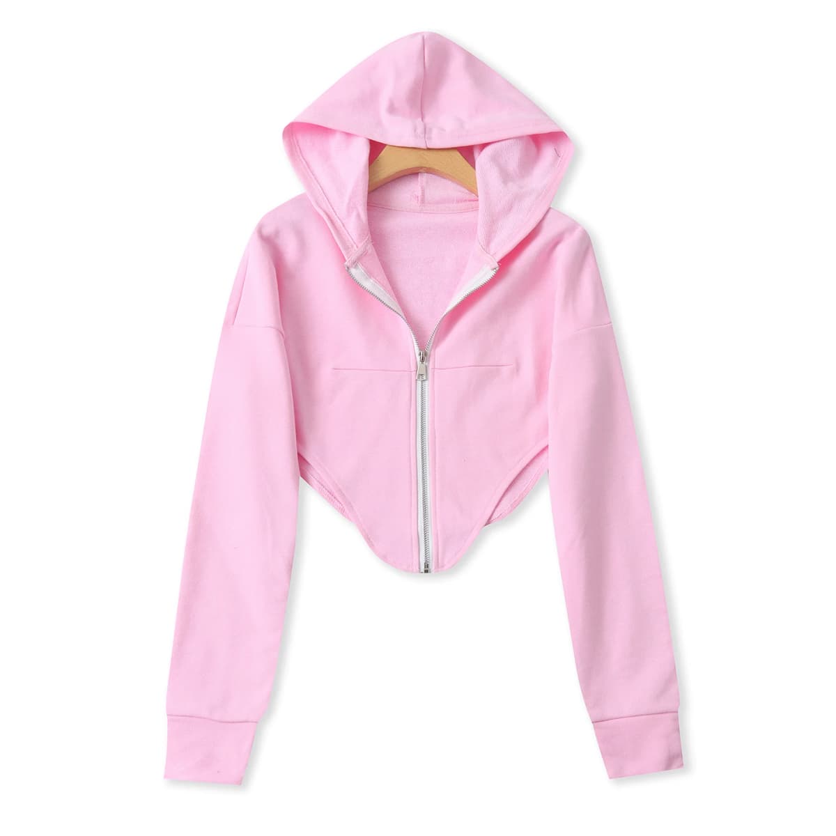 Irregular Zipper Hoodie Spring New Women's Design Long Sleeve Fleece Short Jacket Slim Fit Ladies Hooded Zipper Sweatshirt