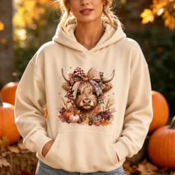 Highland Cow Hoodie Women Pumpkin Fall Thanksgiving Cute Buffalo Plaid Bow Hooded Sweatshirt Warm Cozy Vintage Mom Top Hoodies