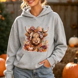 Highland Cow Hoodie Women Pumpkin Fall Thanksgiving Cute Buffalo Plaid Bow Hooded Sweatshirt Warm Cozy Vintage Mom Top Hoodies