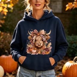 Highland Cow Hoodie Women Pumpkin Fall Thanksgiving Cute Buffalo Plaid Bow Hooded Sweatshirt Warm Cozy Vintage Mom Top Hoodies
