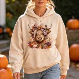 Highland Cow Hoodie Women Pumpkin Fall Thanksgiving Cute Buffalo Plaid Bow Hooded Sweatshirt Warm Cozy Vintage Mom Top Hoodies