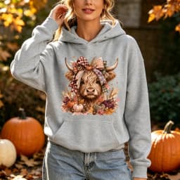 Highland Cow Hoodie Women Pumpkin Fall Thanksgiving Cute Buffalo Plaid Bow Hooded Sweatshirt Warm Cozy Vintage Mom Top Hoodies