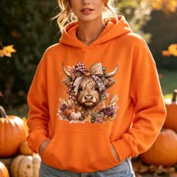 Highland Cow Hoodie Women Pumpkin Fall Thanksgiving Cute Buffalo Plaid Bow Hooded Sweatshirt Warm Cozy Vintage Mom Top Hoodies