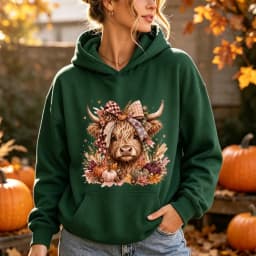 Highland Cow Hoodie Women Pumpkin Fall Thanksgiving Cute Buffalo Plaid Bow Hooded Sweatshirt Warm Cozy Vintage Mom Top Hoodies