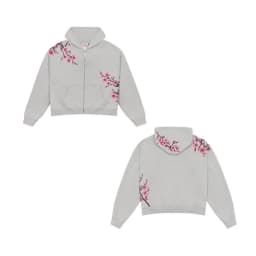 Sakura Bloom Embroidered Womens Hoodie Loose Fit Zip Up Pullover Coat with Vintage Literary Aesthetic