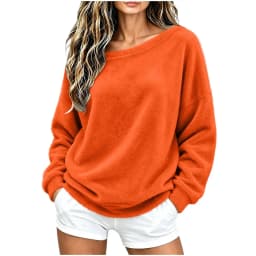 Off The Shoulder Tops For Women Double Fuzzy Sweatshirt Fleece Pullover Fleece Plush Lined Soft Top Cozy Cute Hoodies Women