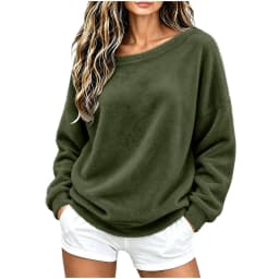 Off The Shoulder Tops For Women Double Fuzzy Sweatshirt Fleece Pullover Fleece Plush Lined Soft Top Cozy Cute Hoodies Women