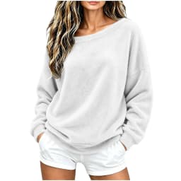 Off The Shoulder Tops For Women Double Fuzzy Sweatshirt Fleece Pullover Fleece Plush Lined Soft Top Cozy Cute Hoodies Women