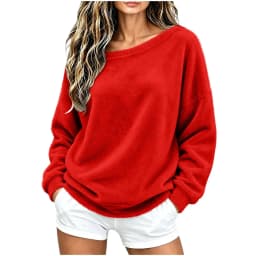 Off The Shoulder Tops For Women Double Fuzzy Sweatshirt Fleece Pullover Fleece Plush Lined Soft Top Cozy Cute Hoodies Women