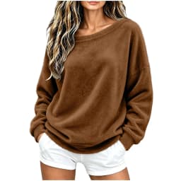 Off The Shoulder Tops For Women Double Fuzzy Sweatshirt Fleece Pullover Fleece Plush Lined Soft Top Cozy Cute Hoodies Women