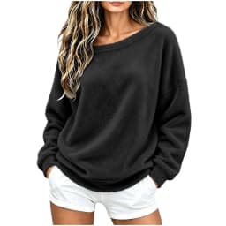 Off The Shoulder Tops For Women Double Fuzzy Sweatshirt Fleece Pullover Fleece Plush Lined Soft Top Cozy Cute Hoodies Women