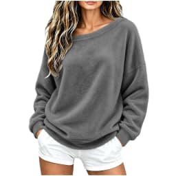 Off The Shoulder Tops For Women Double Fuzzy Sweatshirt Fleece Pullover Fleece Plush Lined Soft Top Cozy Cute Hoodies Women