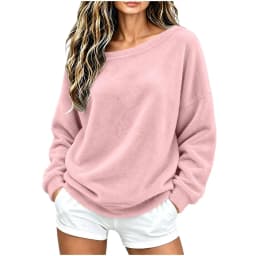 Off The Shoulder Tops For Women Double Fuzzy Sweatshirt Fleece Pullover Fleece Plush Lined Soft Top Cozy Cute Hoodies Women