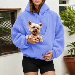 Unisex Fall And Winter Casual Fleece Solid Color Pet Pocket Hooded Sweatshirt Funny Pullover Sleeve Hoodie